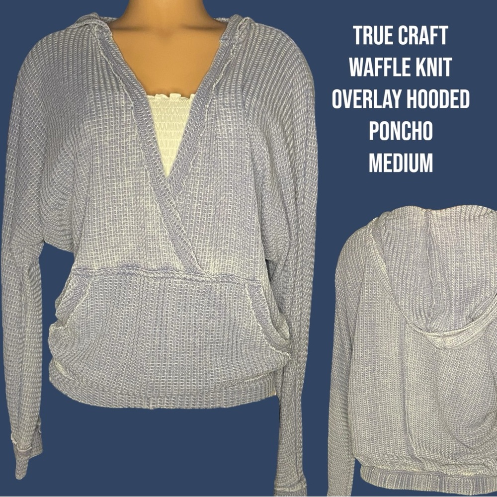 True Craft Blue Knit Shrug with Hood and V-Neck